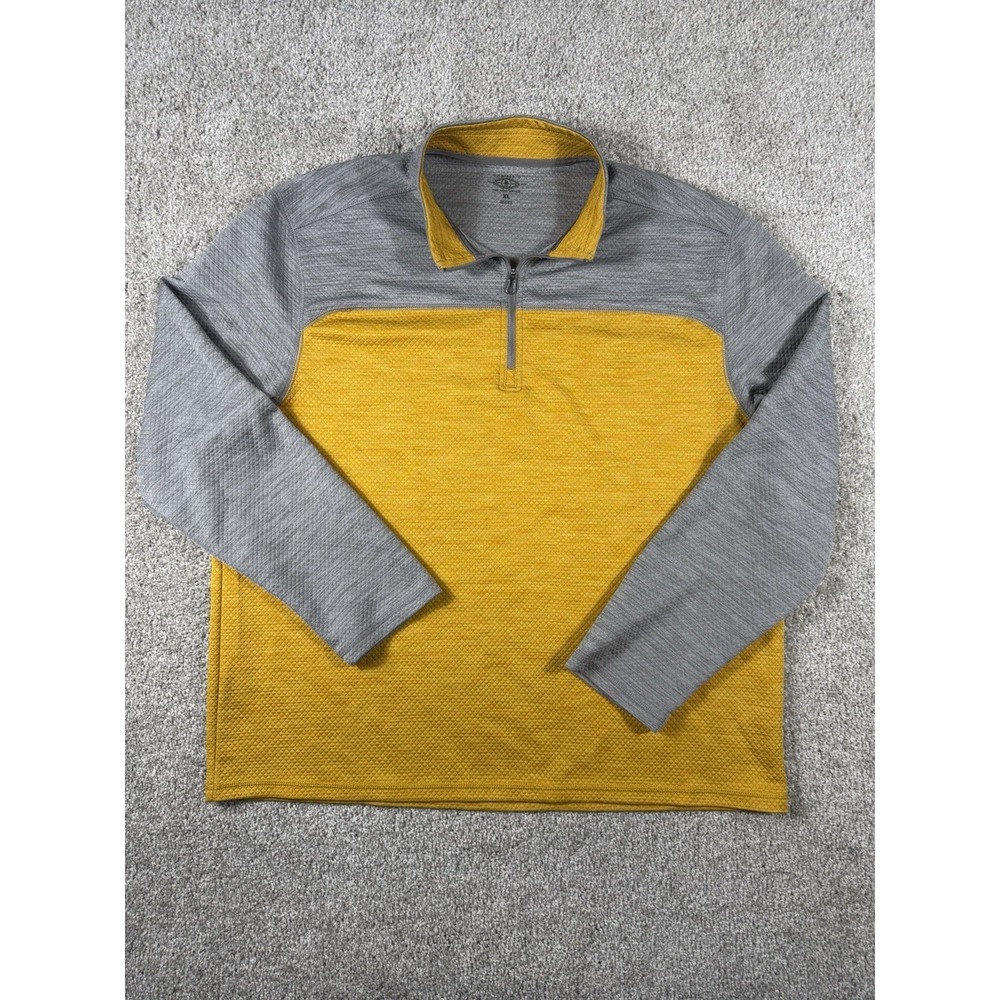 Jersey G.H. Bass‎ & Co XL Hombre Gris Amarillo 1/4 Cremallera Forro Polar